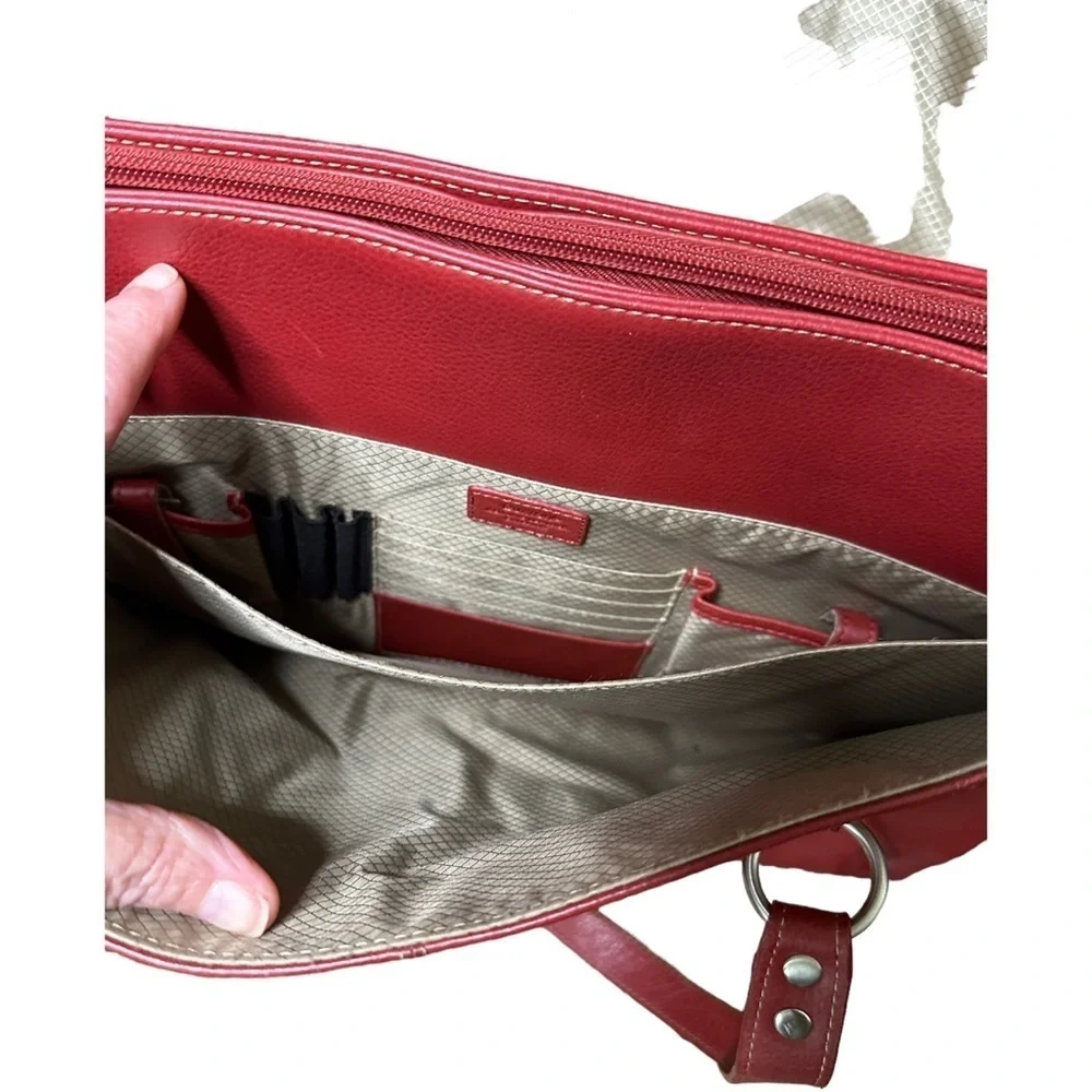 Rich Red Buxton Leather Large Padded Laptop Briefcase File Folder Shoulder Bag