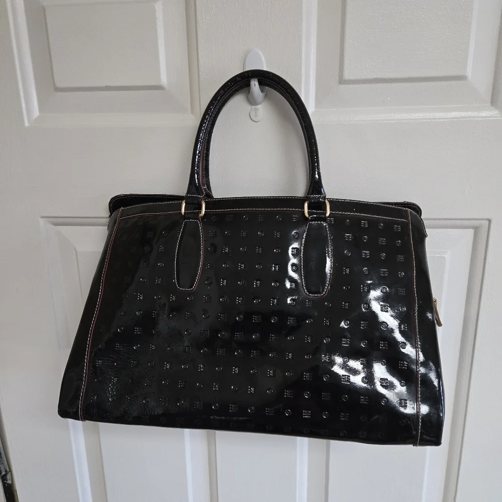 Arcadia large Italian patent leather black bag