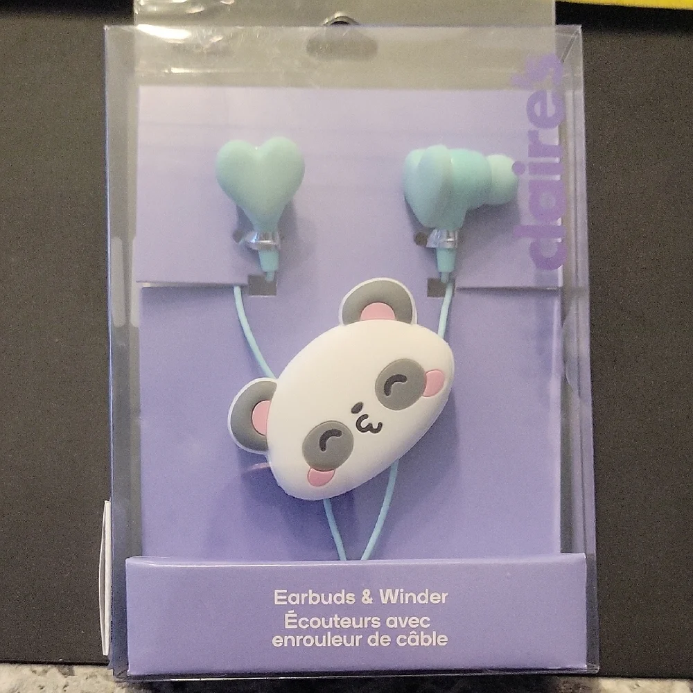 NWT Blue Panda Earbuds with Winder