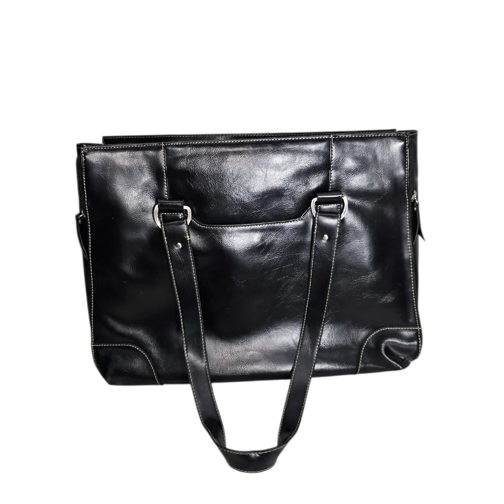 Franklin Covey Black Leather Women’s Briefcase Business Laptop Shoulder Bag