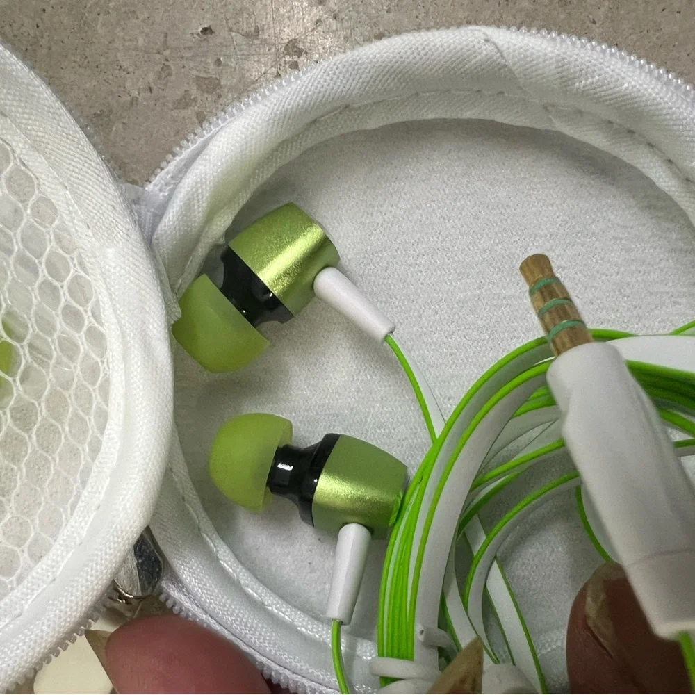 4 Green and White Earbuds with Case