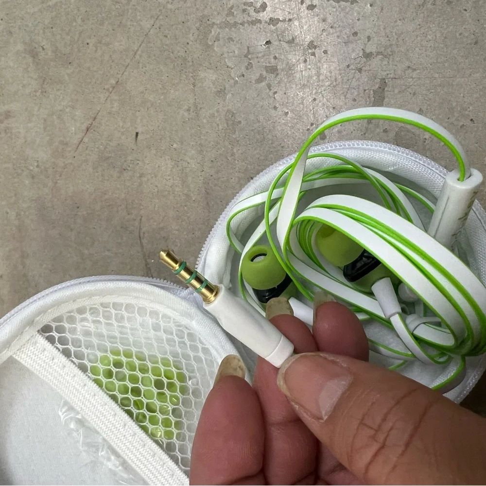 4 Green and White Earbuds with Case