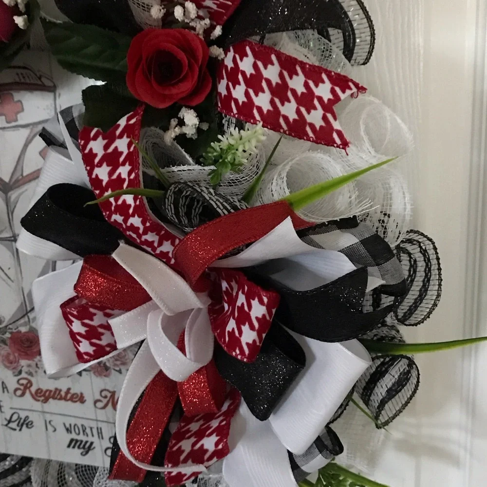 Festive Red and Black Register Nurse Wreath