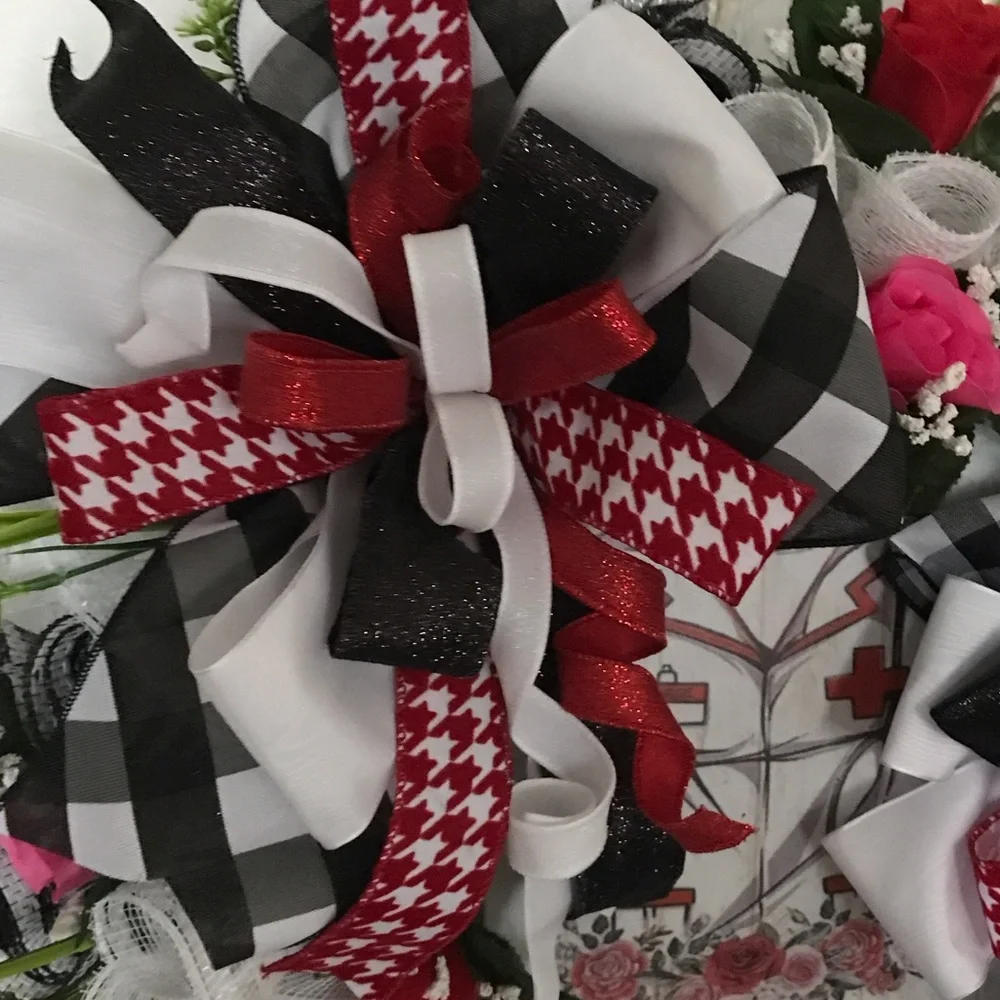 Festive Red and Black Register Nurse Wreath