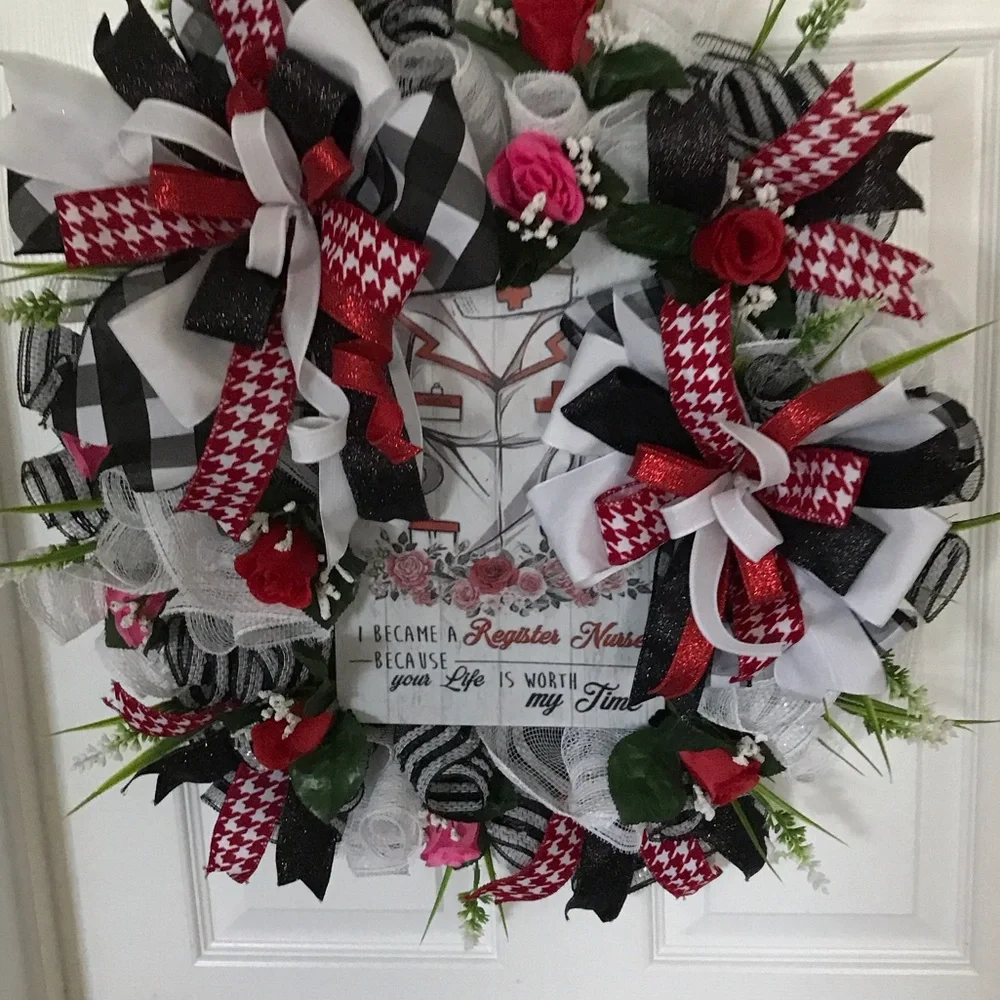 Festive Red and Black Register Nurse Wreath