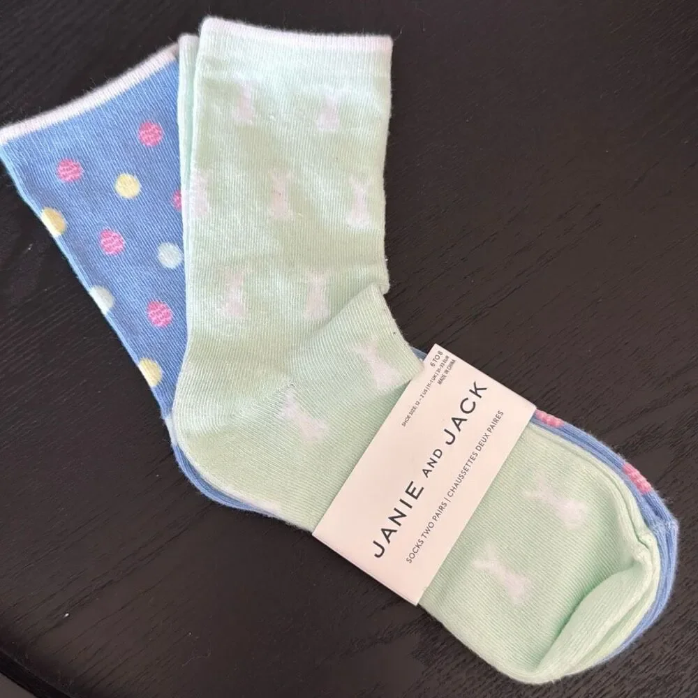 Janie and Jack Bunny And Egg Sock 2-Pack in Pastel Green And True Blue Size 6-8