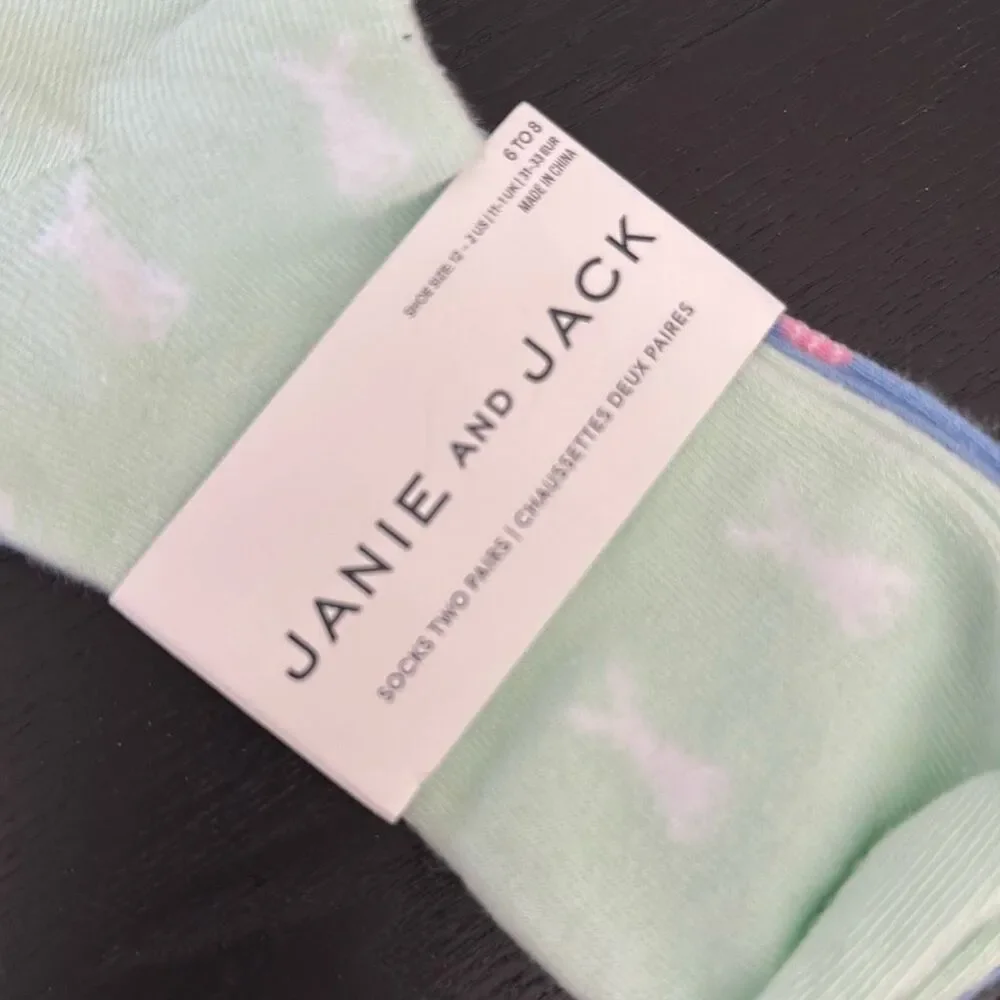 Janie and Jack Bunny And Egg Sock 2-Pack in Pastel Green And True Blue Size 6-8