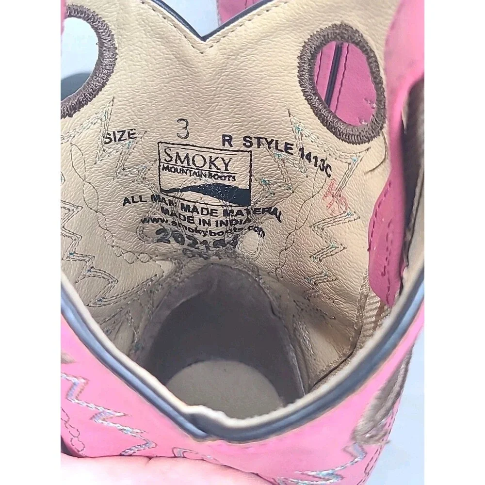 Girls Smoky Mountain Boots Style 1413C Western Pink/Brown Boots Size 3
