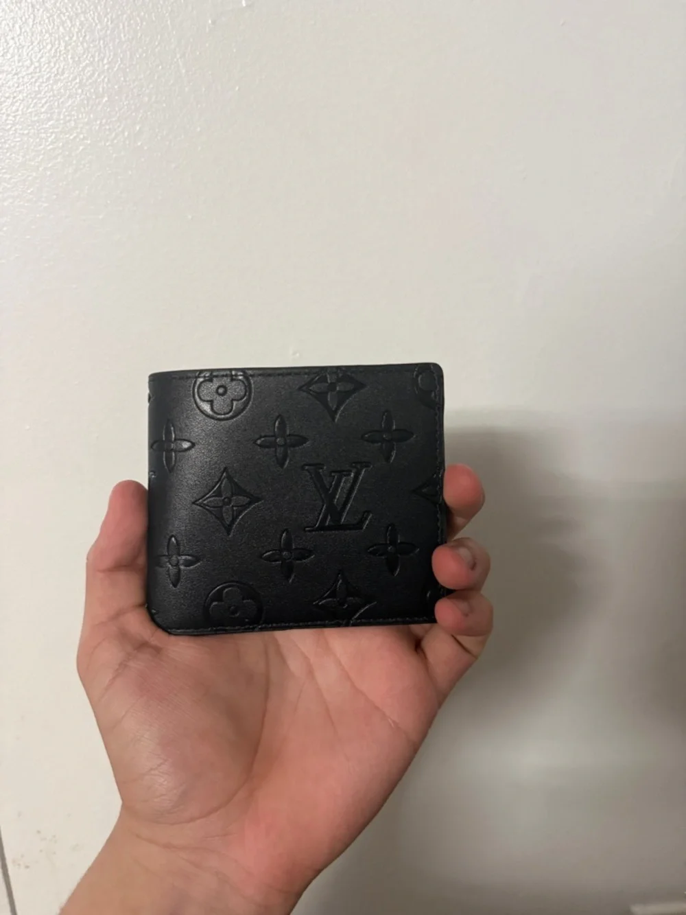 Men's Black Embossed Monogram Leather Money Clip - Luxury Logo Detail