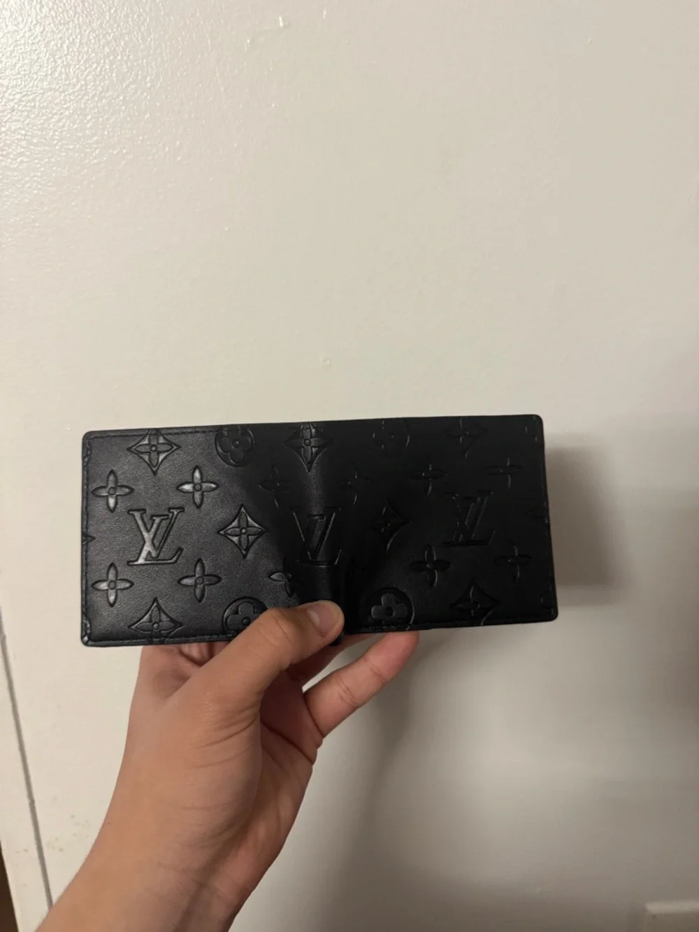 Men's Black Embossed Monogram Leather Money Clip - Luxury Logo Detail