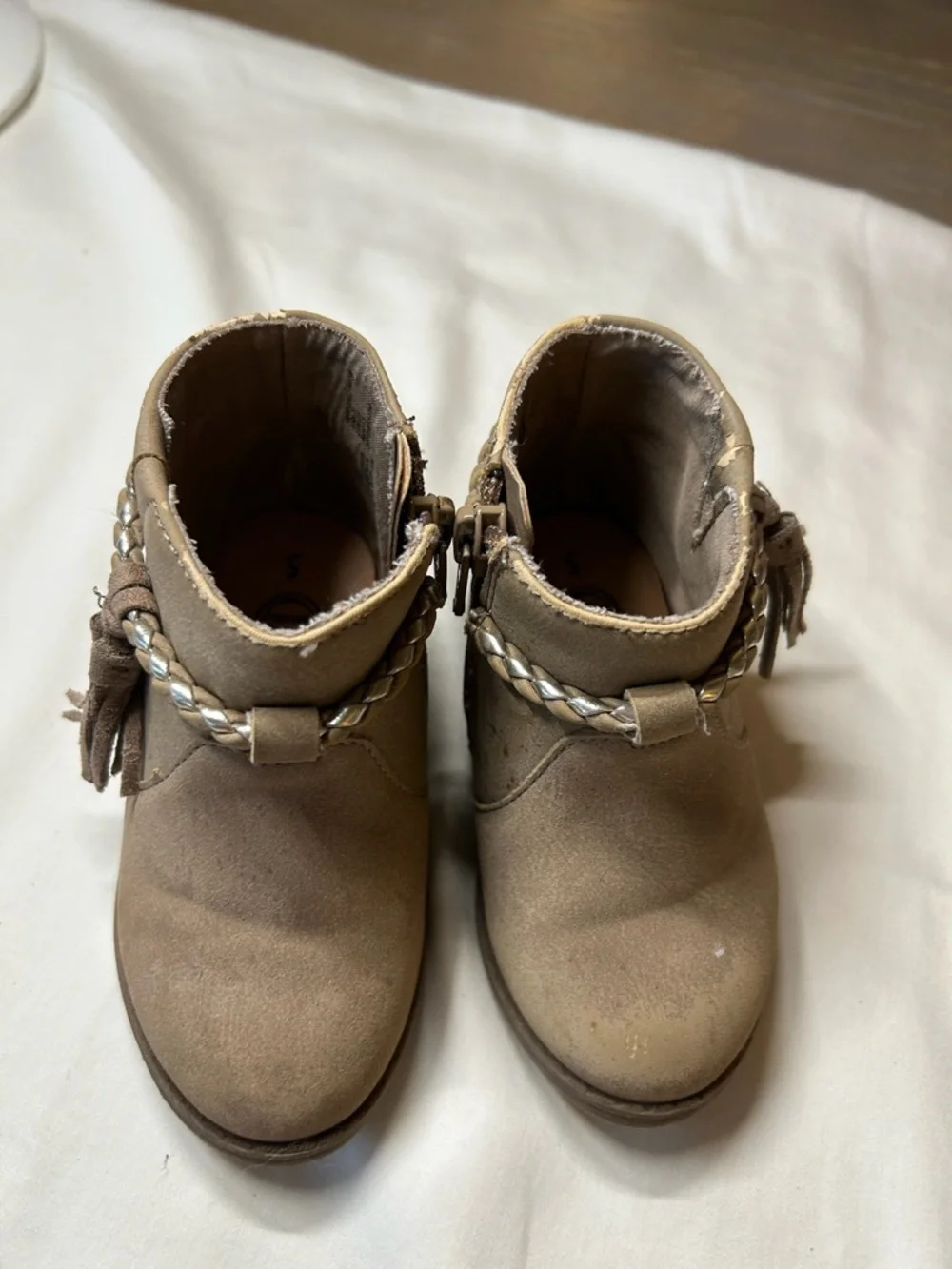 wonder nation Tan Braided-Accent Ankle Boots for Kids