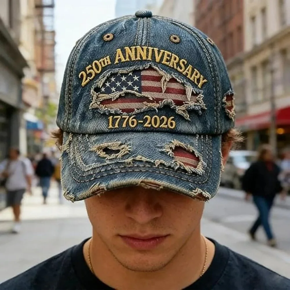 The USA 250th Anniversary Distressed Hat Patriotic Theme 1776-2026 Commemorative