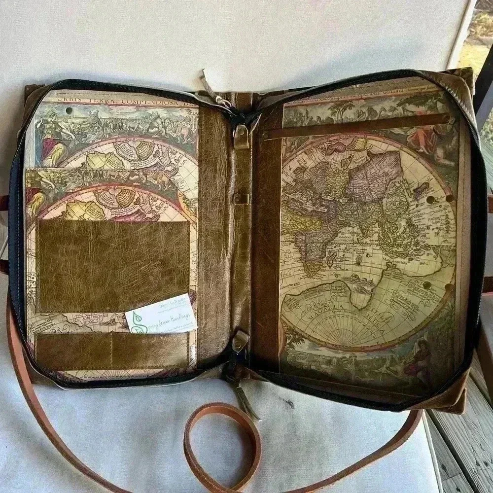 Upcycled Laptop Bag made from antique atlas book bag satchel Briefcase