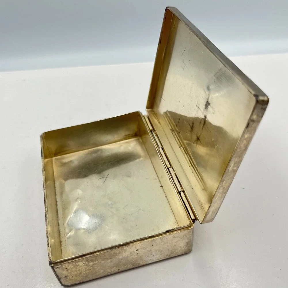 Vintage Basketweave Silver Tone Trinket Jewelry Box Retro Textured Metal Case