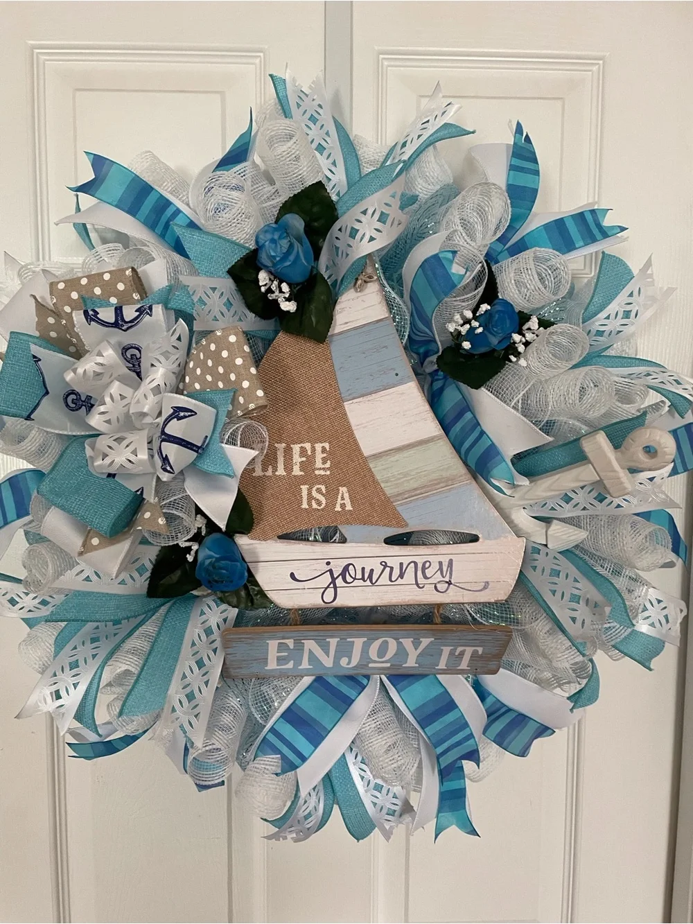 Coastal 'Life Is a Journey' Blue Decorative Holiday Wreath
