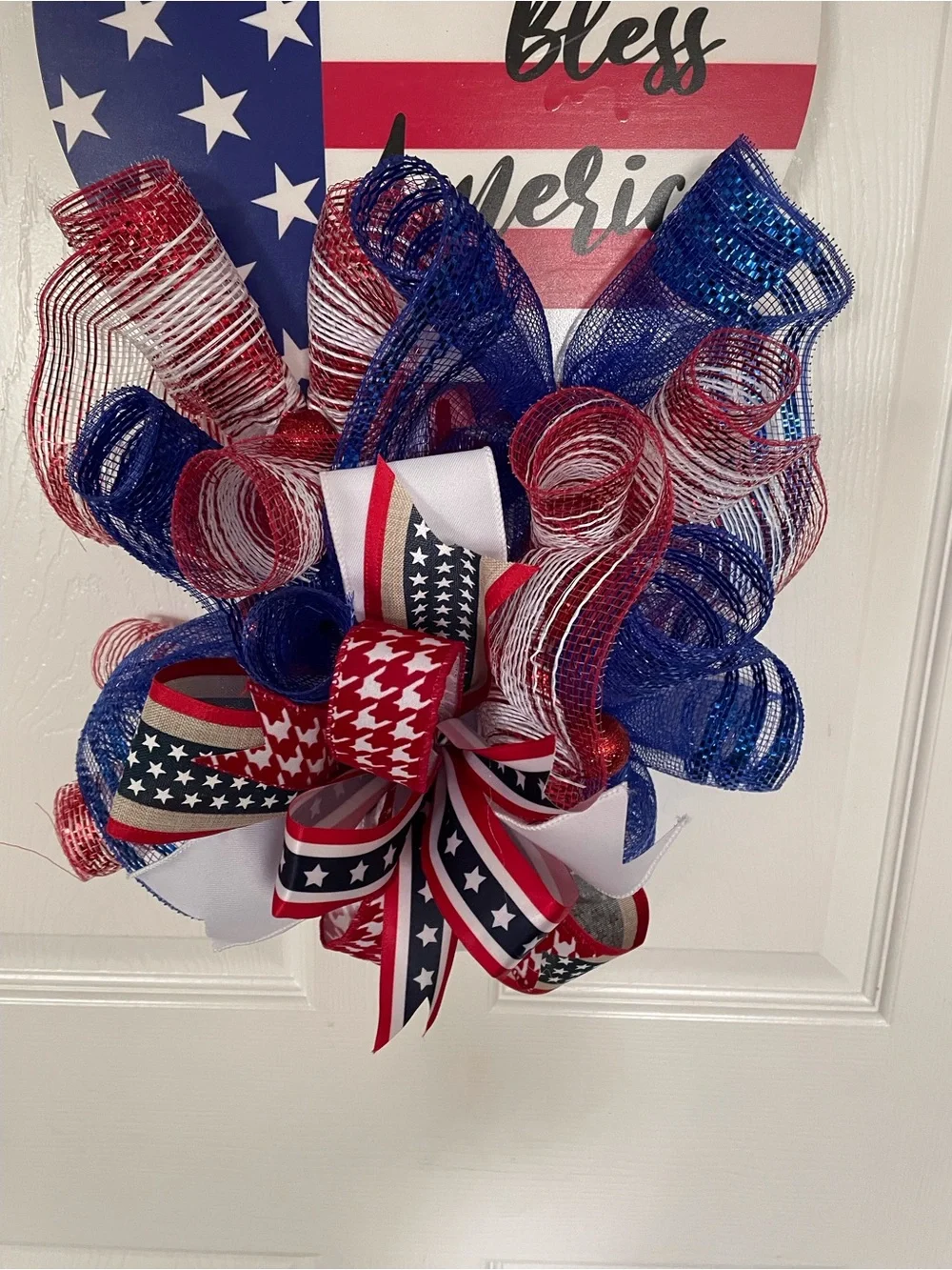 Patriotic Red, White & Blue Holiday Door Hanger - God Bless America