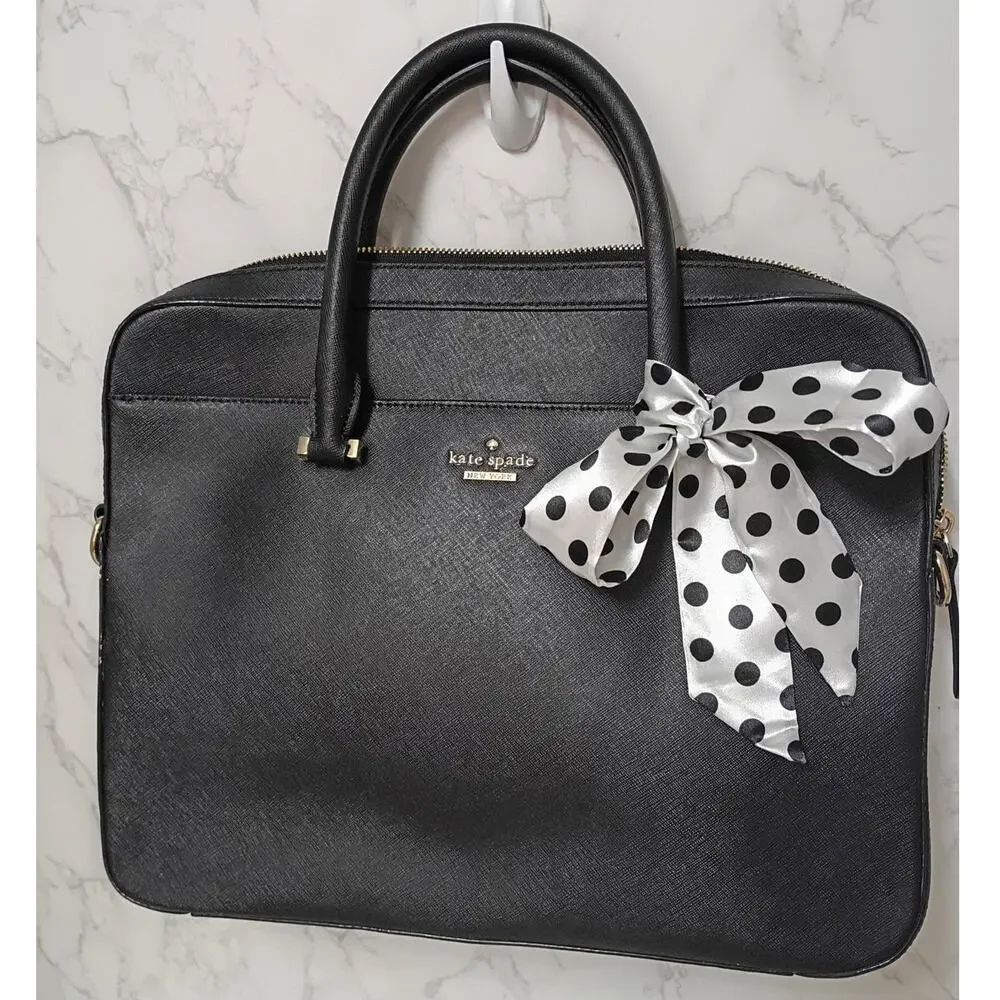 KATE SPADE Black Saffiano Leather Laptop Bag w/ Dust Bag & Bag Scarf - NWOT