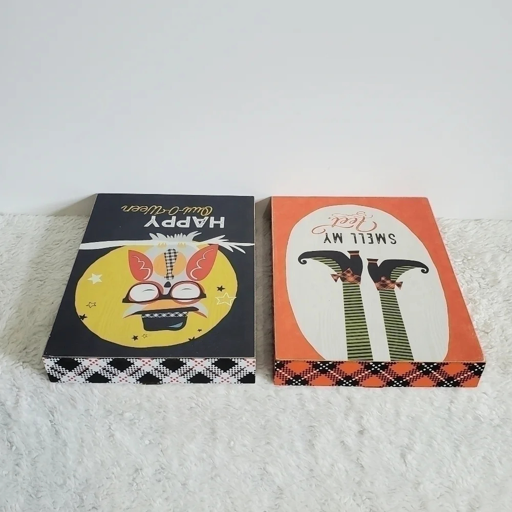 Halloween Wall Table Box Decor Smell My Feet Witch Happy Owl O Ween 2 Pc Set