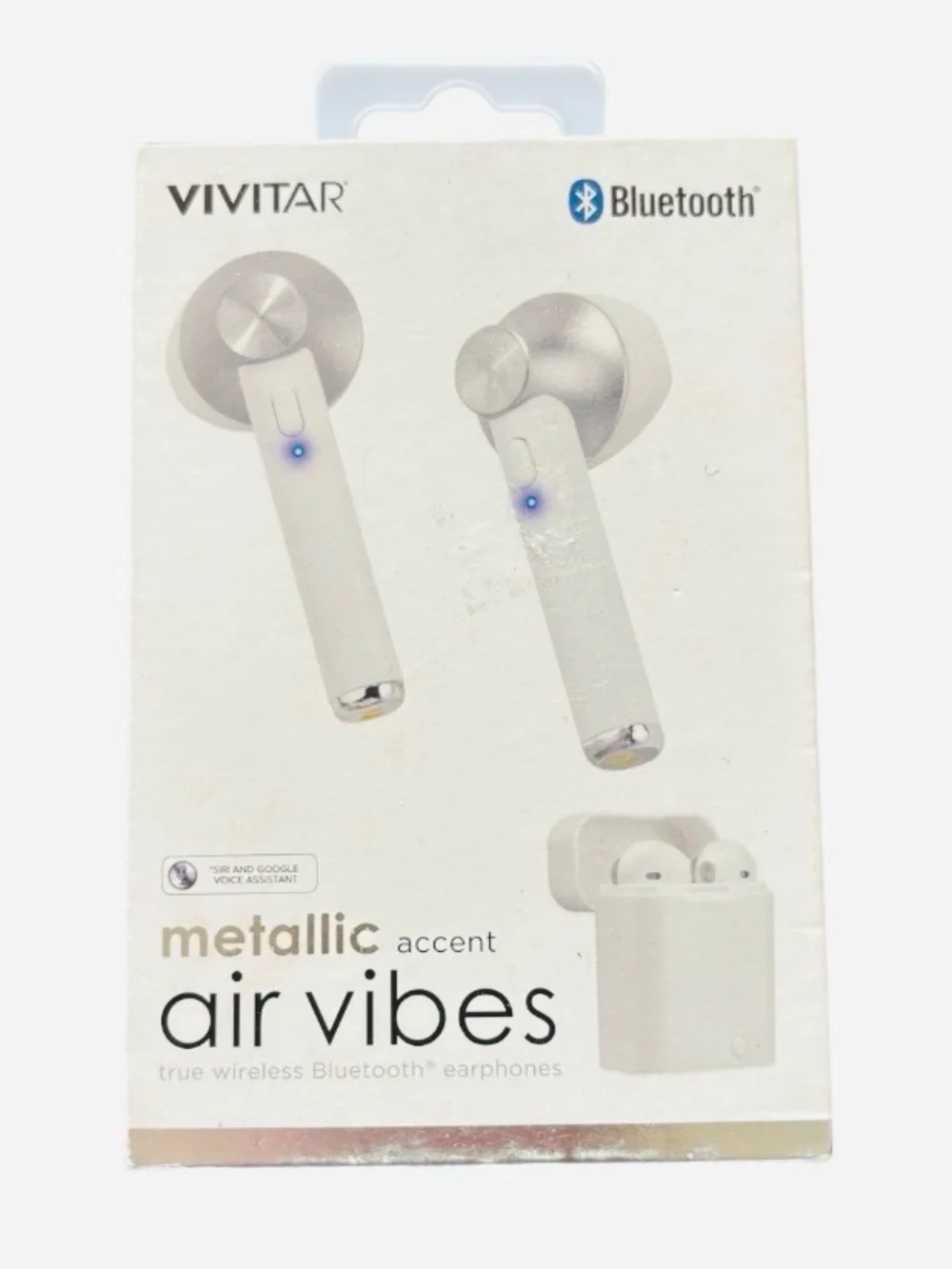 Vivitar Metallic Accent Air Vibes True Wireless Earphones - Silver. New in Box.