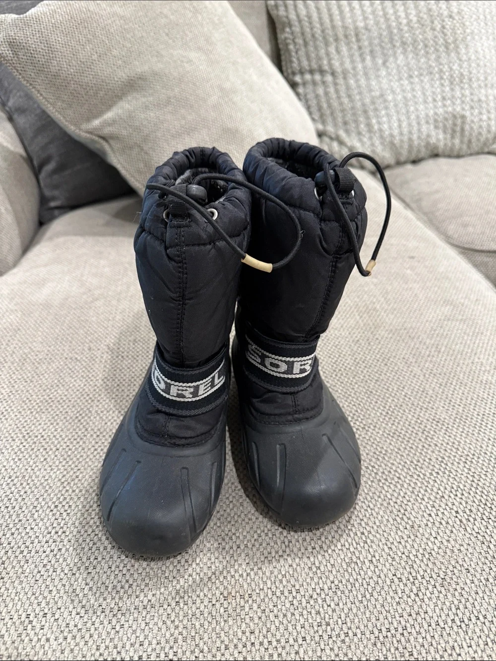 Sorel Black Kids Snow Boots with Drawcord
