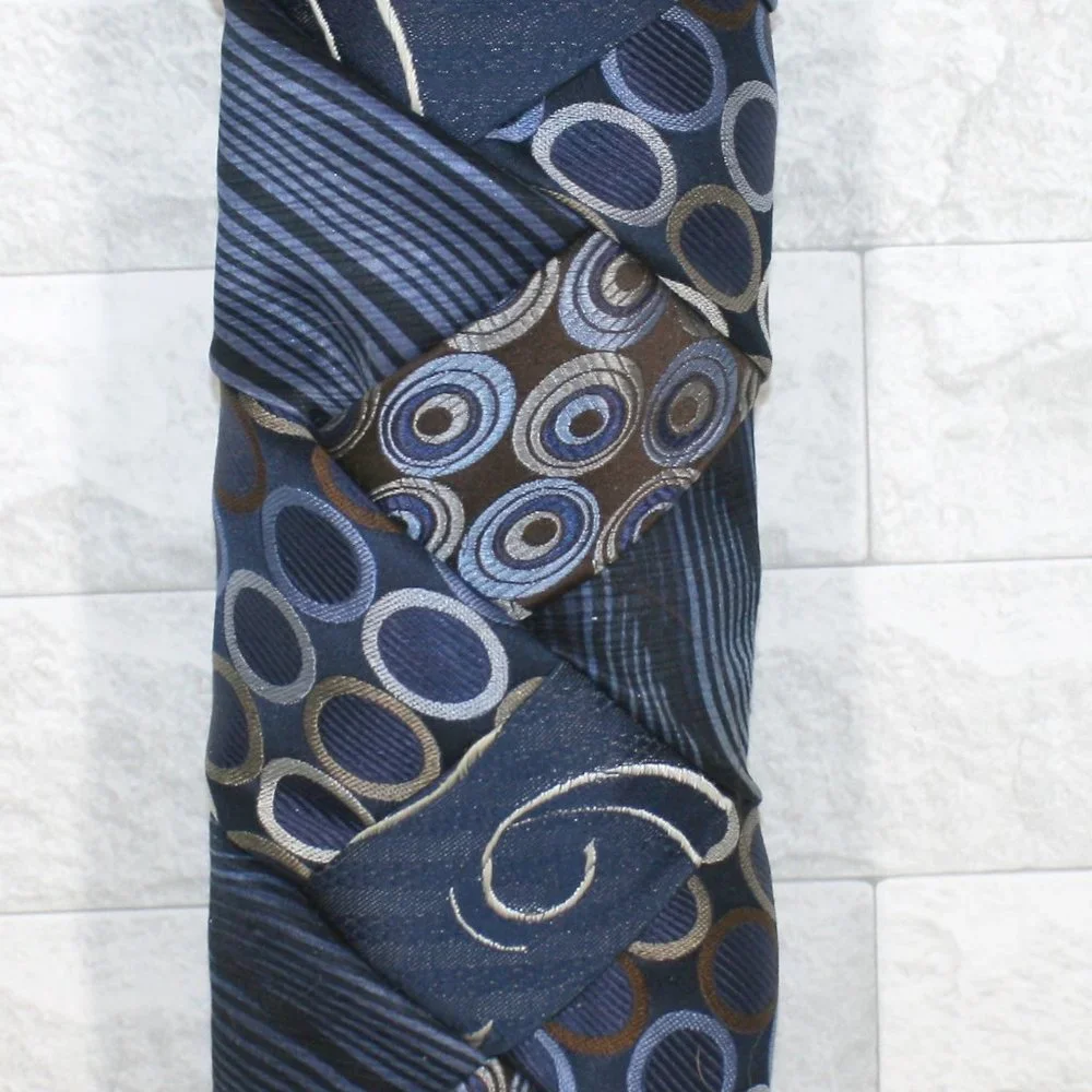 HAND CRAFTED Candy Cane Christmas Wall Art Wreath Decor Upcycled Neckties Blue