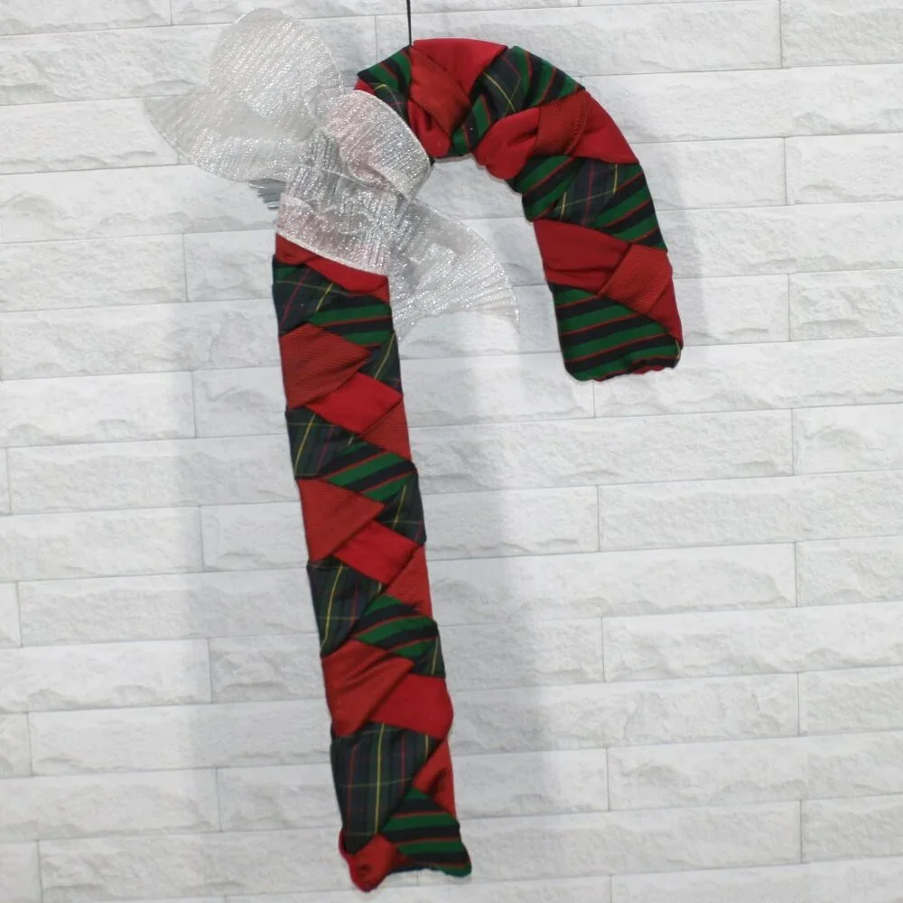 HAND CRAFTED Candy Cane Red Green Wreath Christmas Decor Upcycled Necktie