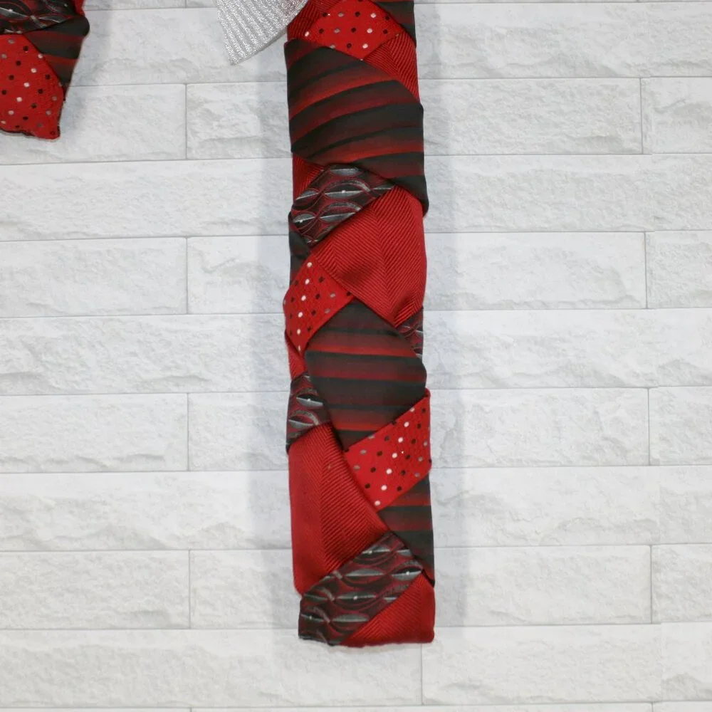 HAND CRAFTED Candy Cane Red Black Wreath Christmas Decor Upcycled Necktie