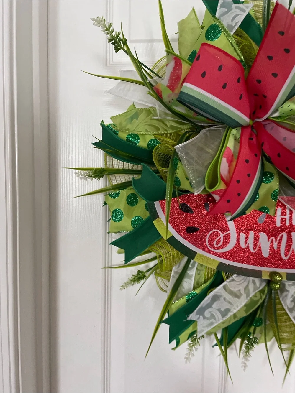 Hello Summer Watermelon Wreath - Green & Red Holiday Door Decor