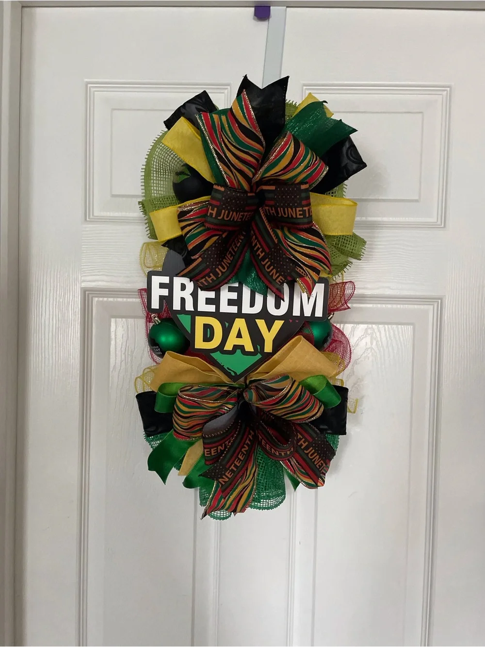 Freedom Day Decorative Juneteenth Door Hanger in Green, Yellow & Black