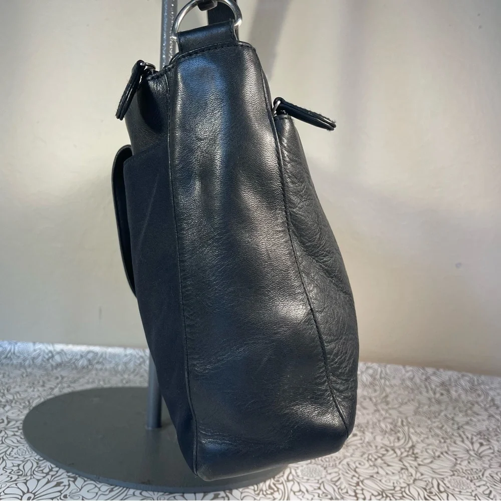 HOBO Black Leather/Nylon Messenger Bag, Adjustable Strap