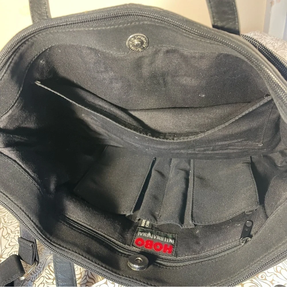 HOBO Black Leather/Nylon Messenger Bag, Adjustable Strap