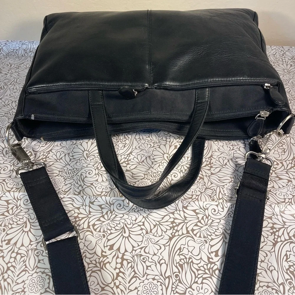 HOBO Black Leather/Nylon Messenger Bag, Adjustable Strap