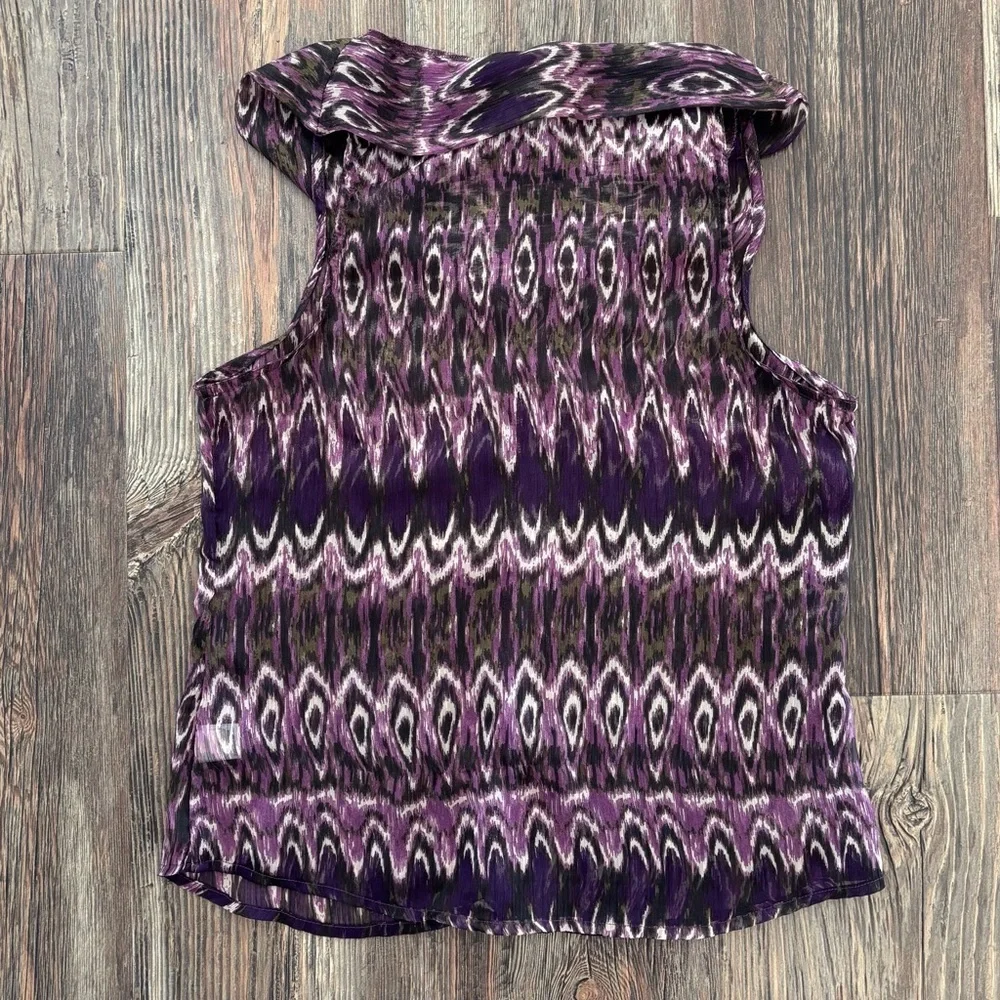 Converse One Star Womens Tank Top Sm Purple Ikat Cowl Neckline Sleeveless Sheer