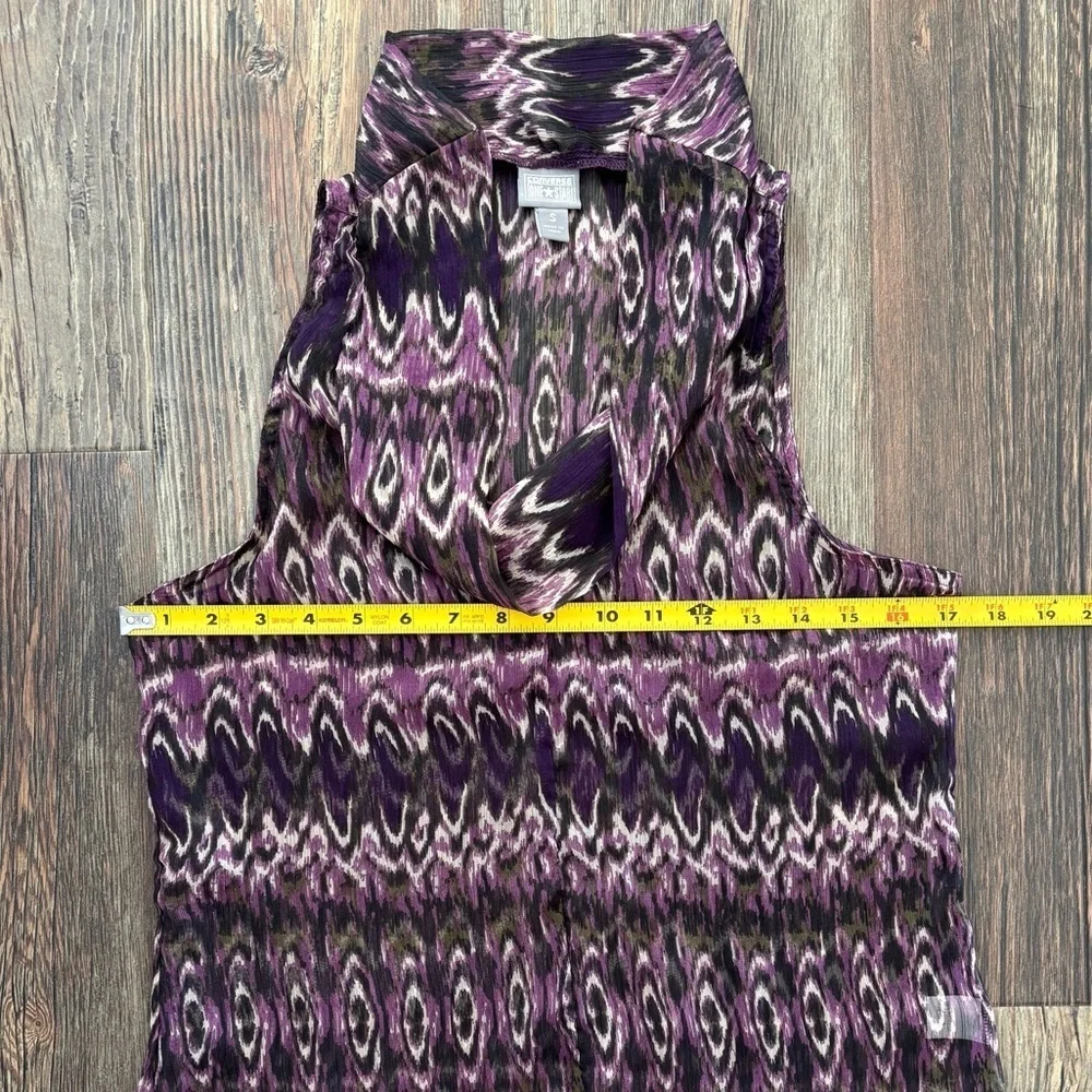 Converse One Star Womens Tank Top Sm Purple Ikat Cowl Neckline Sleeveless Sheer
