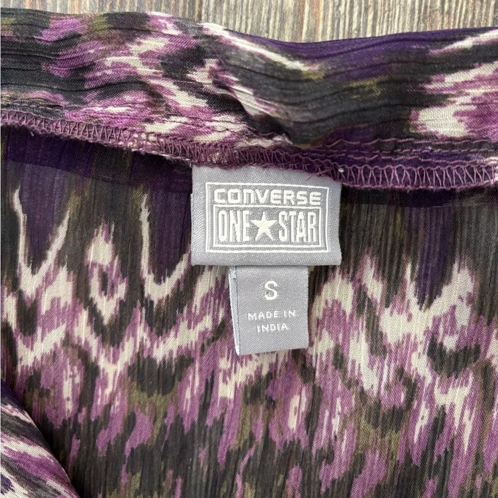 Converse One Star Womens Tank Top Sm Purple Ikat Cowl Neckline Sleeveless Sheer