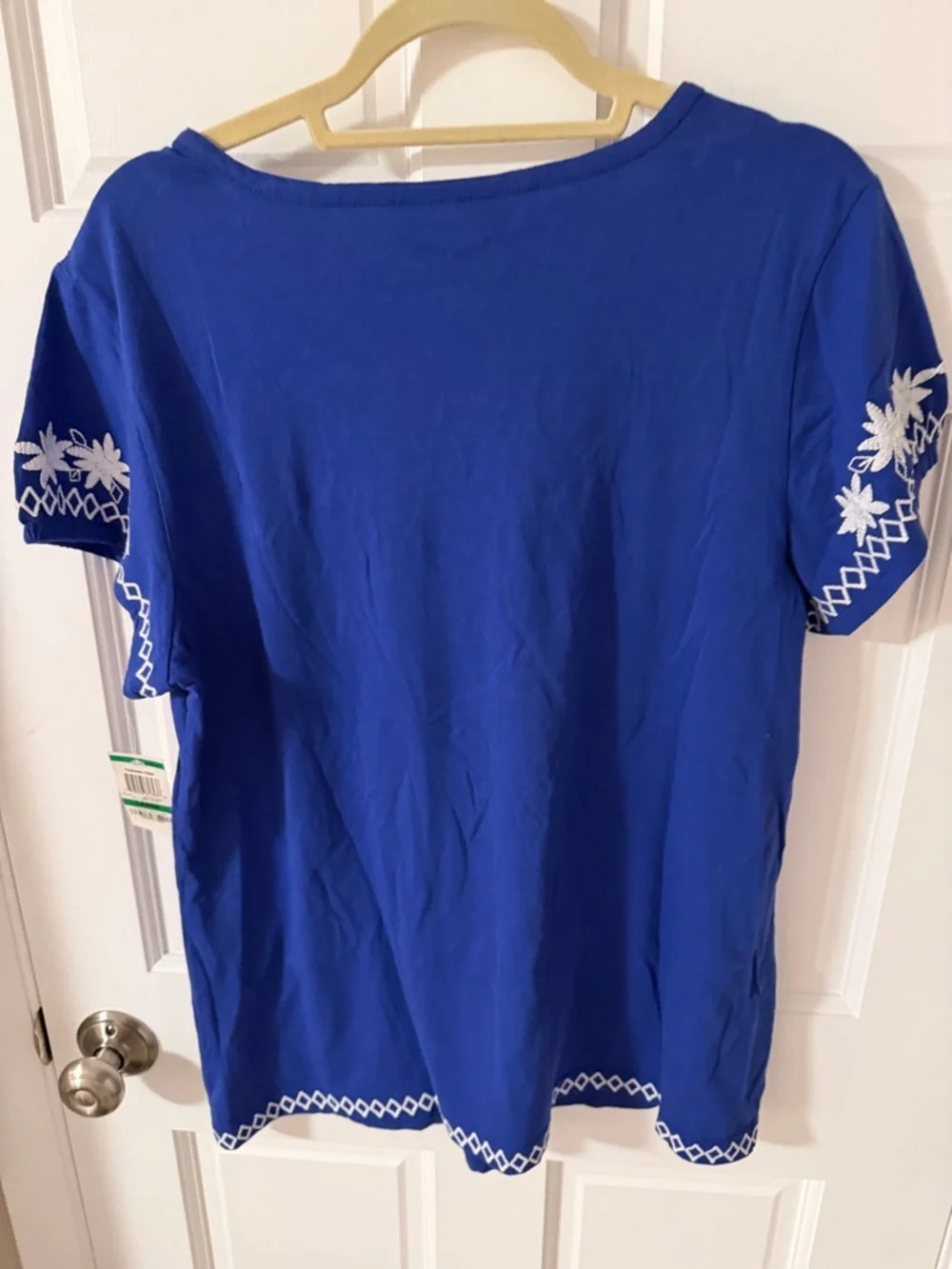 NWT Style & Co. Royal Blue Embroidered Square-Neck Top 100% cotton knit Large