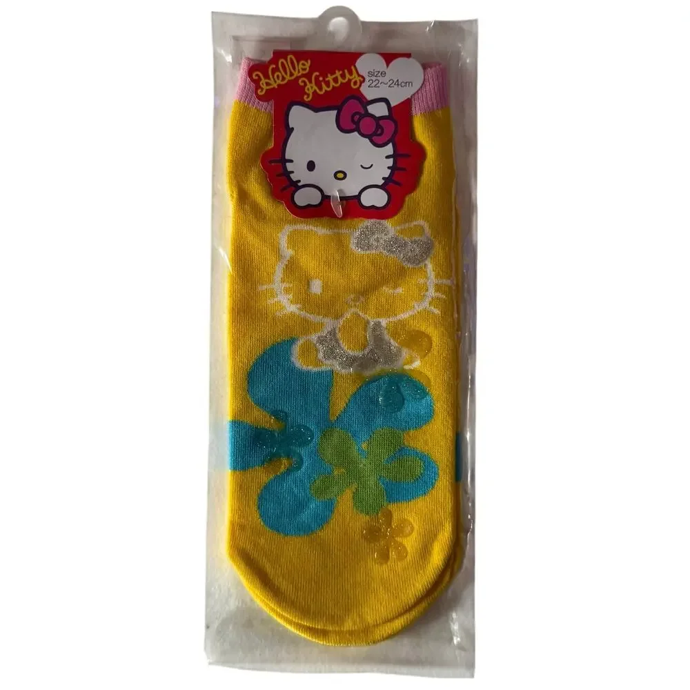 Sanrio Hello Kitty Yellow Tropical Floral Socks NEW 22-24cm
