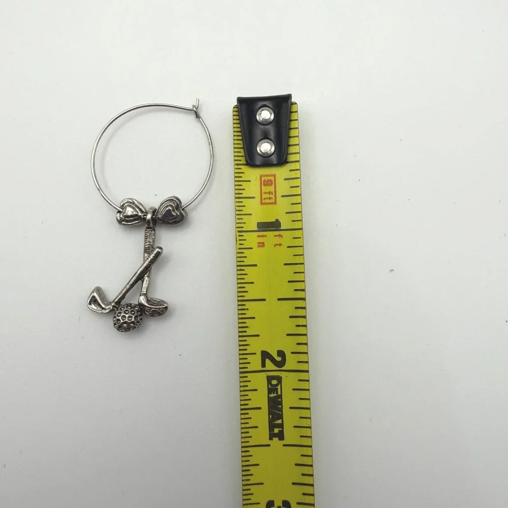 Set of 6 Golf Wine Glass Charms Gold Silver Tone‎ Sports Themed Drink Markers