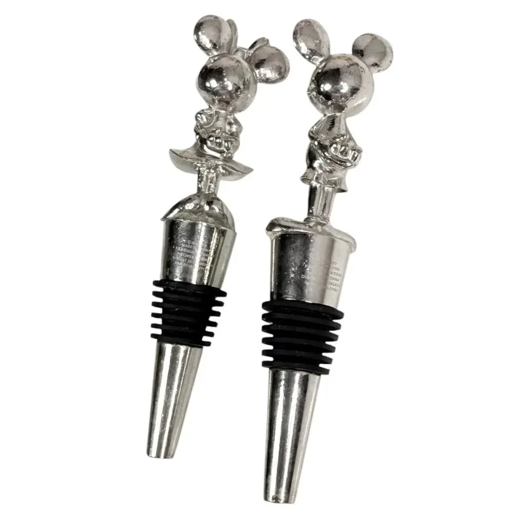 Disney Mickey Mouse Bottle Stoppers Minnie Mouse Set 2 Mousewares Silver Metal
