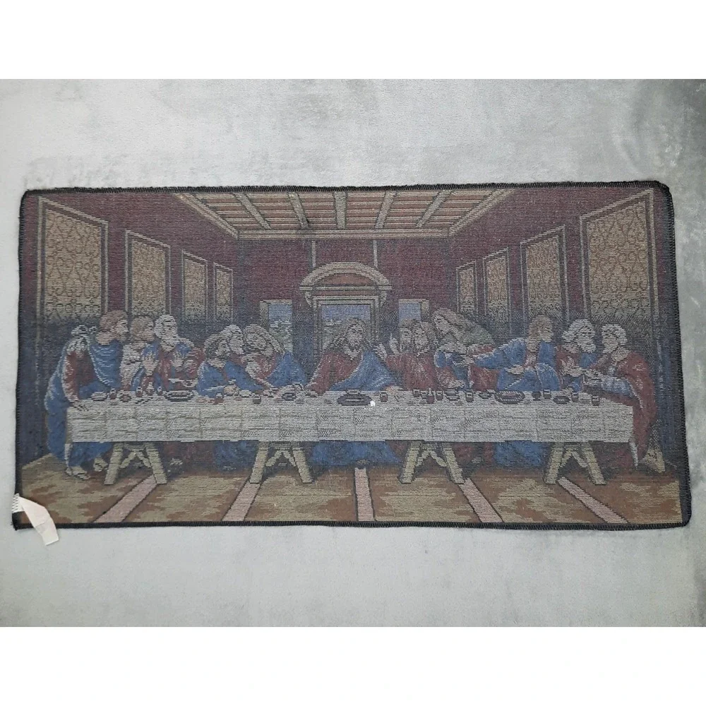 Vintage The Last Supper Jesus Tapestry Wall Hanging Art Religious Made in Italy