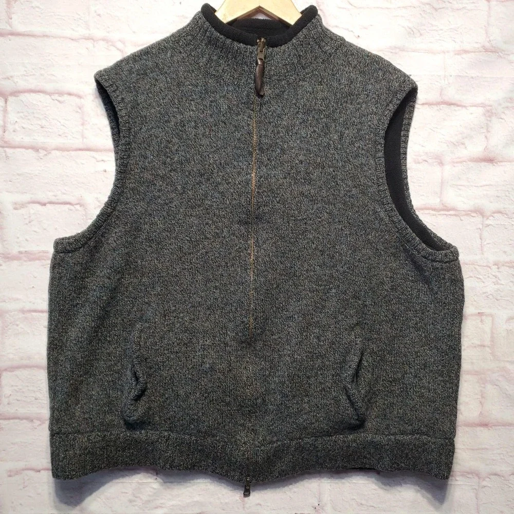Pendleton Sweater Vest Mens XL Gray Blue Marled Shetland Wool‎ Fleece Lined Zip