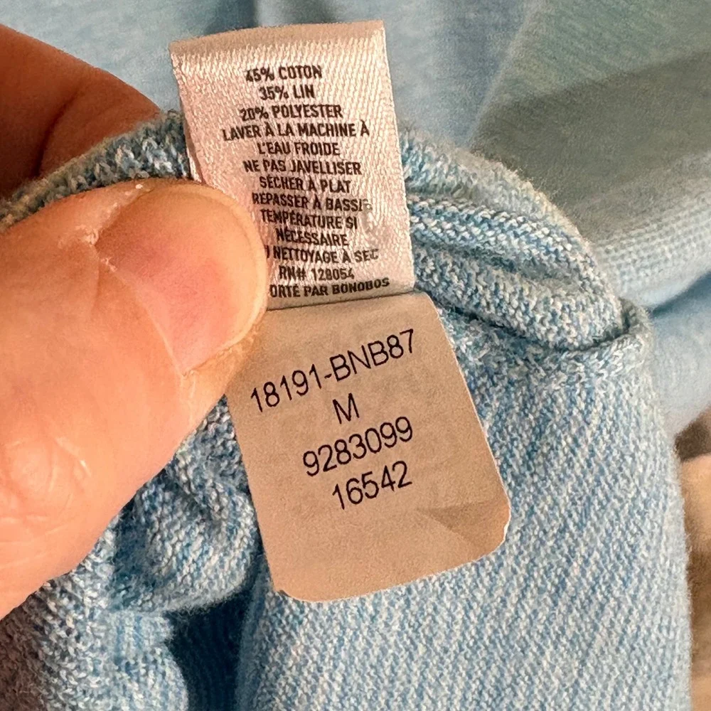 Bonobos Men's Slim Fit Cotton Linen Henley Sweater Light Blue Medium Lightweight