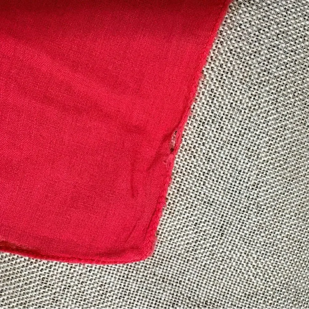 Vintage Red Embroidered Handkerchief Floral Cotton Cotton Hankie