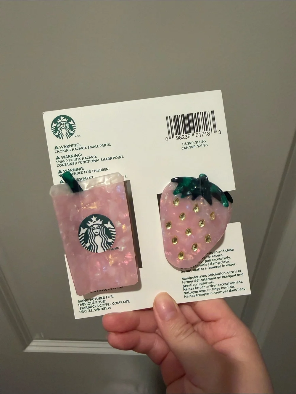 Starbucks Pink Drink Iridescent Acetate Claw Clips Set (2) - Summer 2026