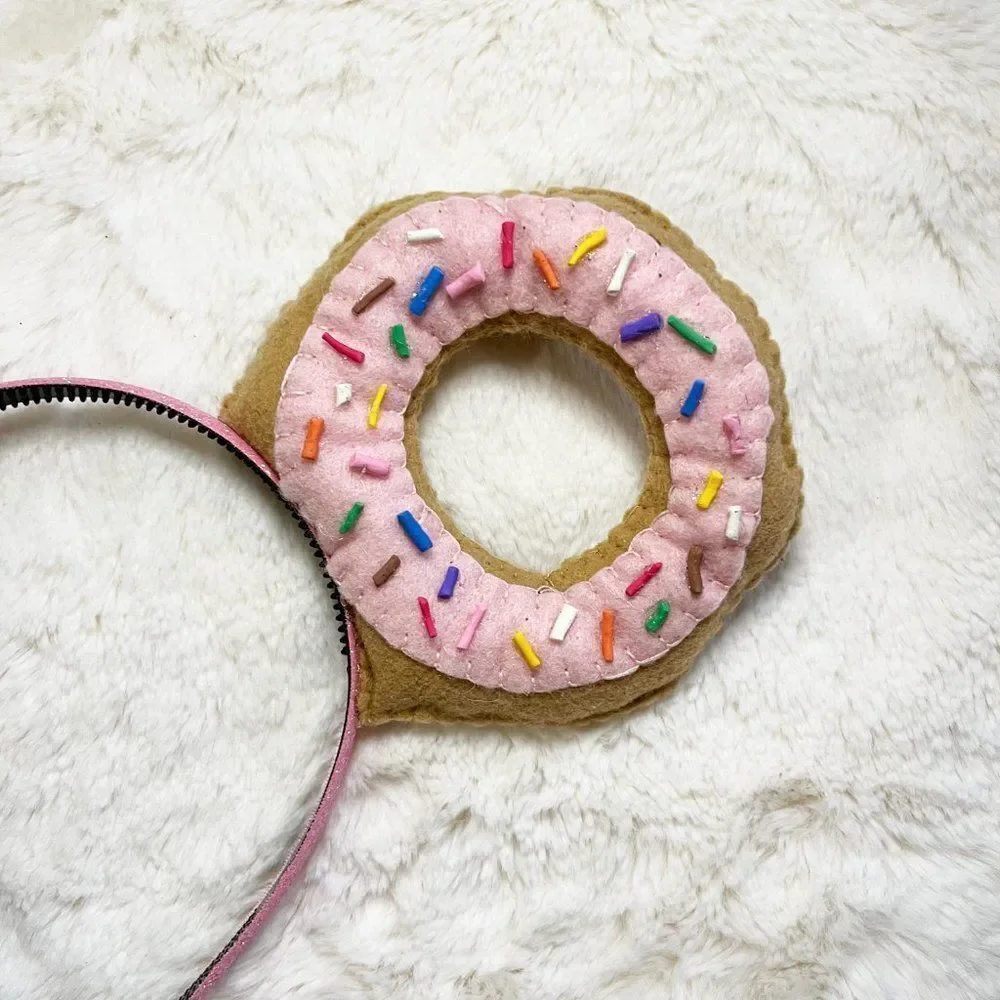 Disney Handmade Mickey Pink Rainbow Sprinkle Donut‎ Ears Headband