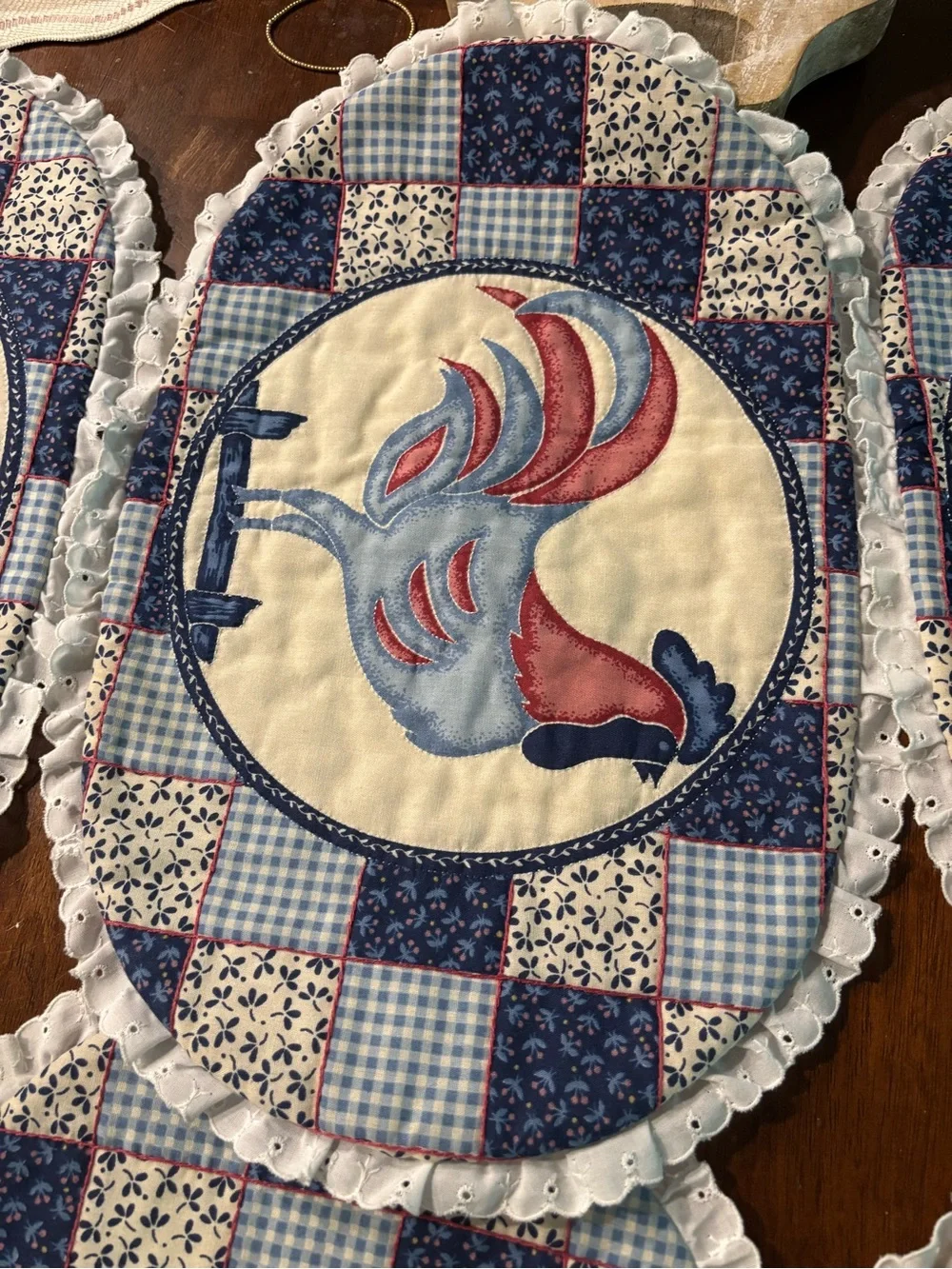 Vtg Cottagecore Chicken Placemats Ruffle Grandma Set of 6