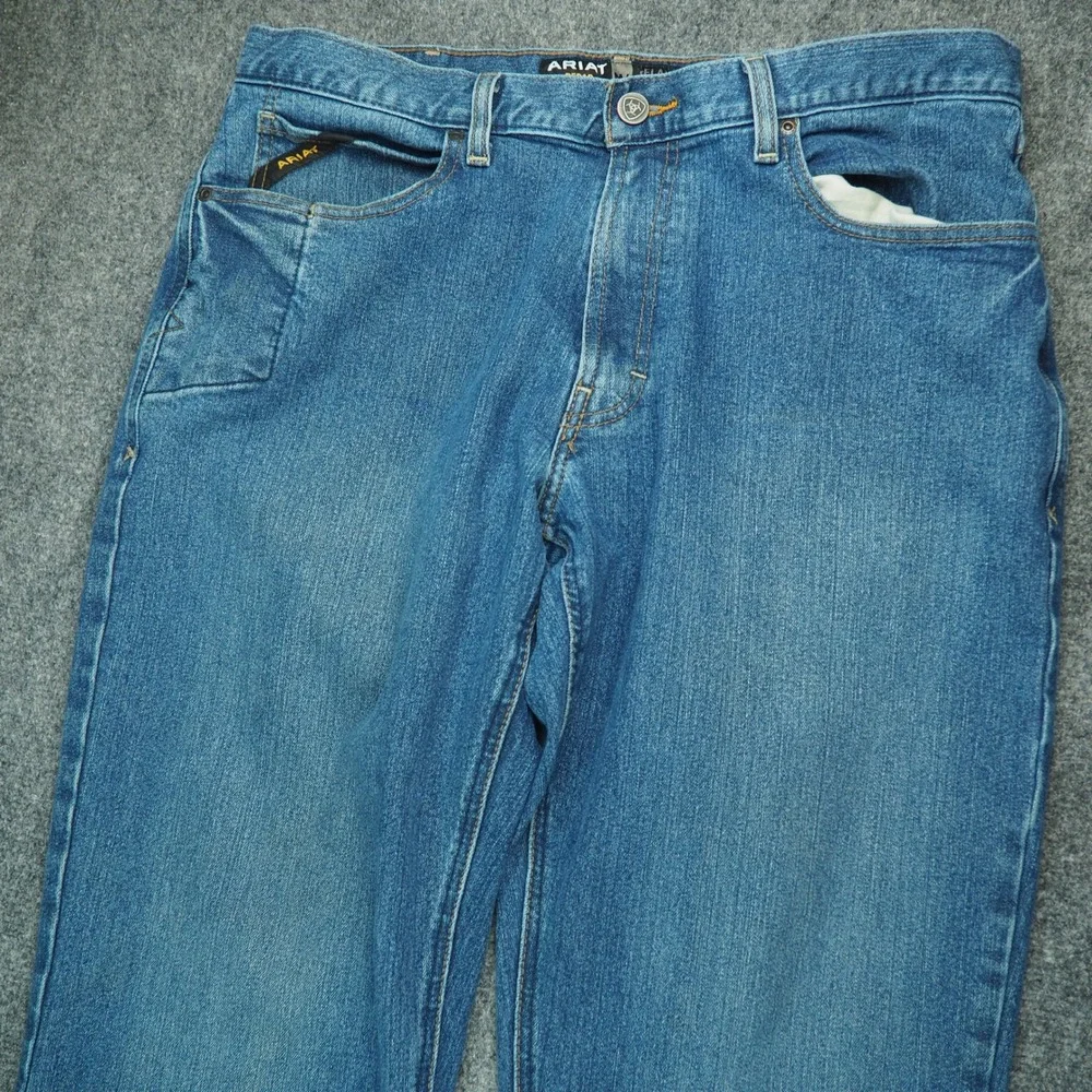 Ariat Jeans Mens 36x32 Rebar Relaxed Fit Blue Western Cowboy Workwear Denim