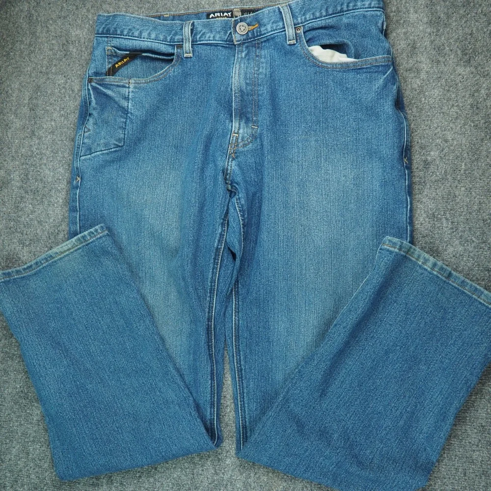Ariat Jeans Mens 36x32 Rebar Relaxed Fit Blue Western Cowboy Workwear Denim