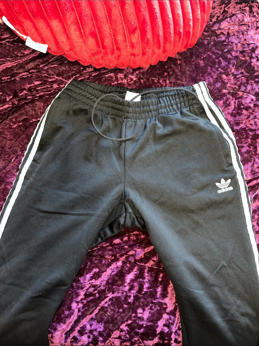 Adidas Mens Black Track Pants with White Stripes