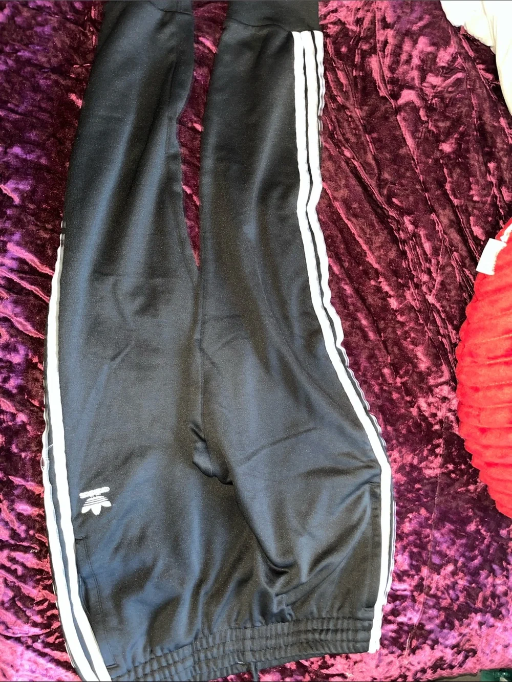 Adidas Mens Black Track Pants with White Stripes
